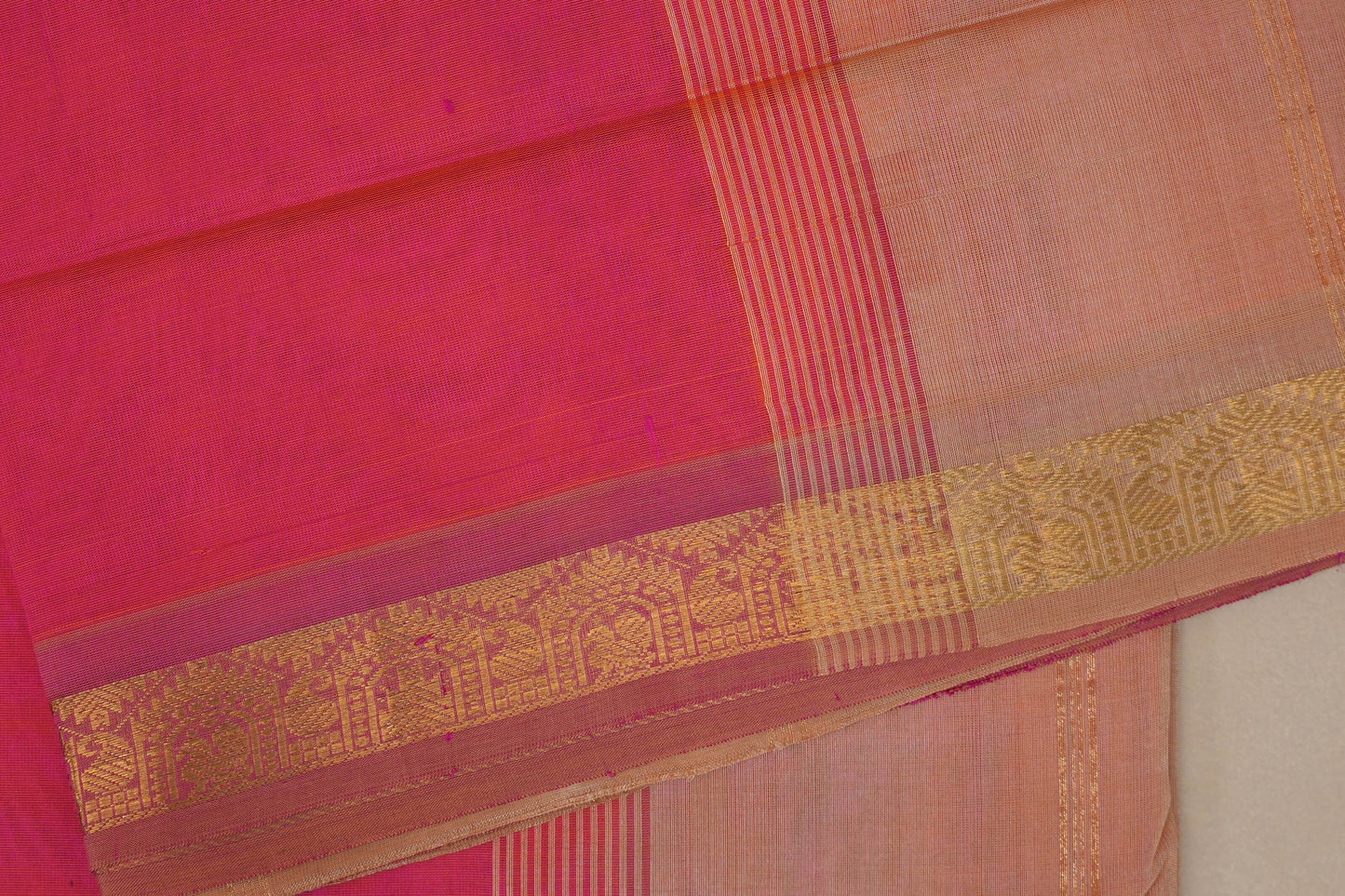 Orangish pink with Light peach Nine and a half Yards Silk Cotton Saree SS9161
