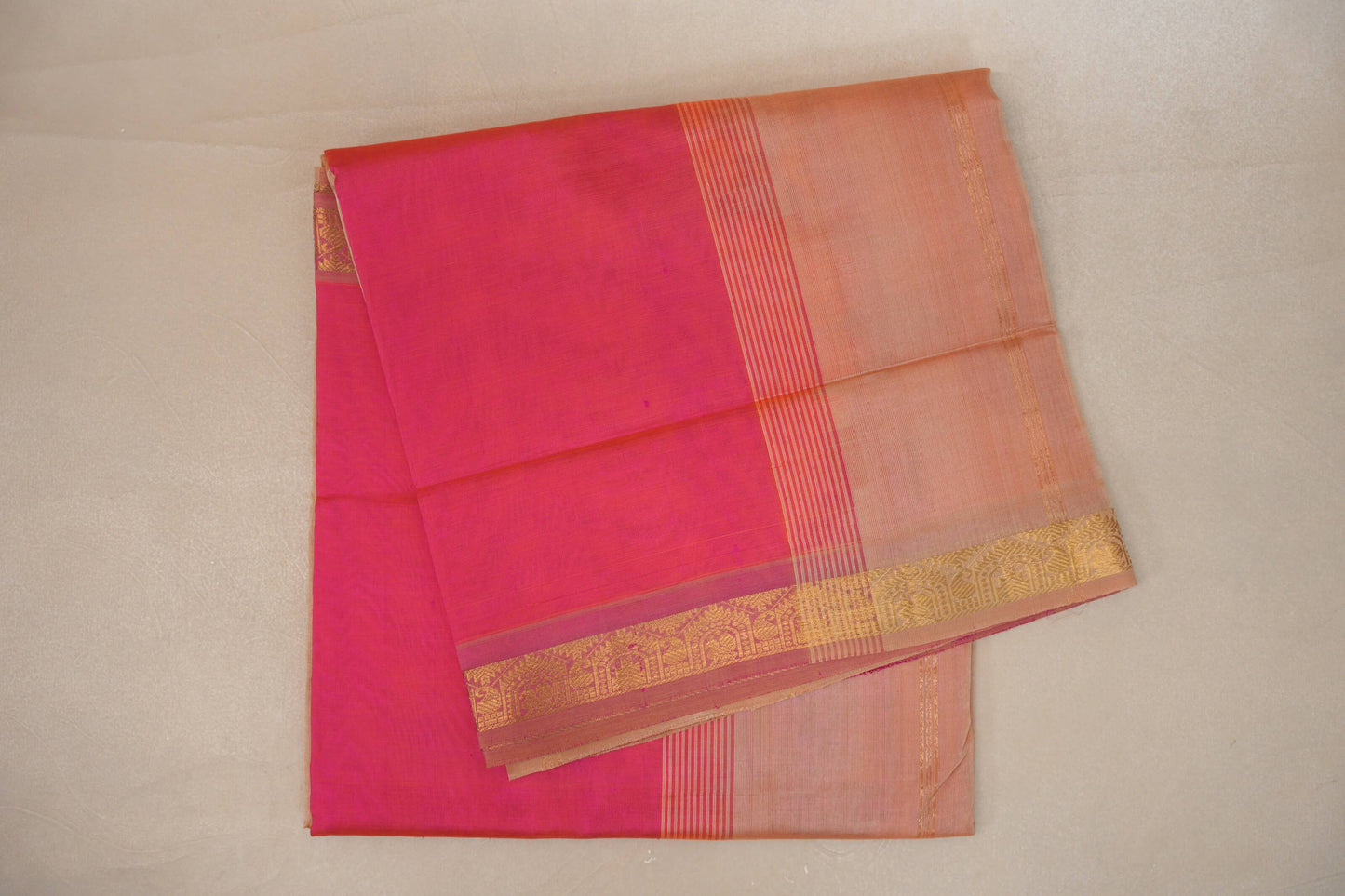 Orangish pink with Light peach Nine and a half Yards Silk Cotton Saree SS9161