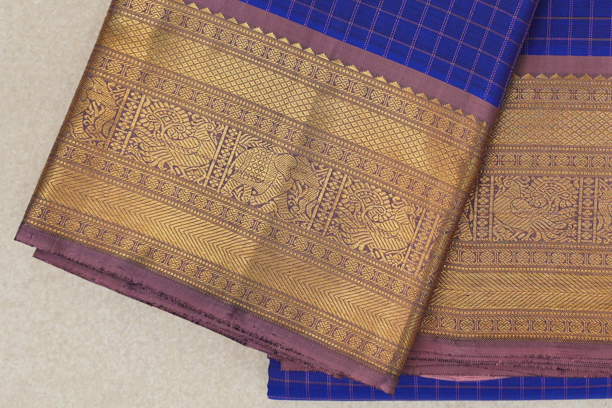 Royal Blue with Dusty Mauve Borders Vintage Kanjivaram Silk Saree border