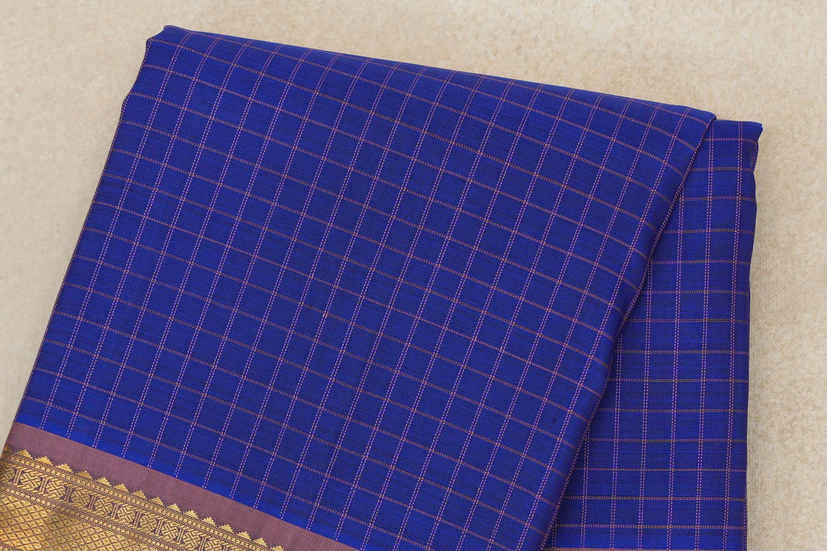 Royal Blue with Dusty Mauve Borders Vintage Kanjivaram Silk Saree body