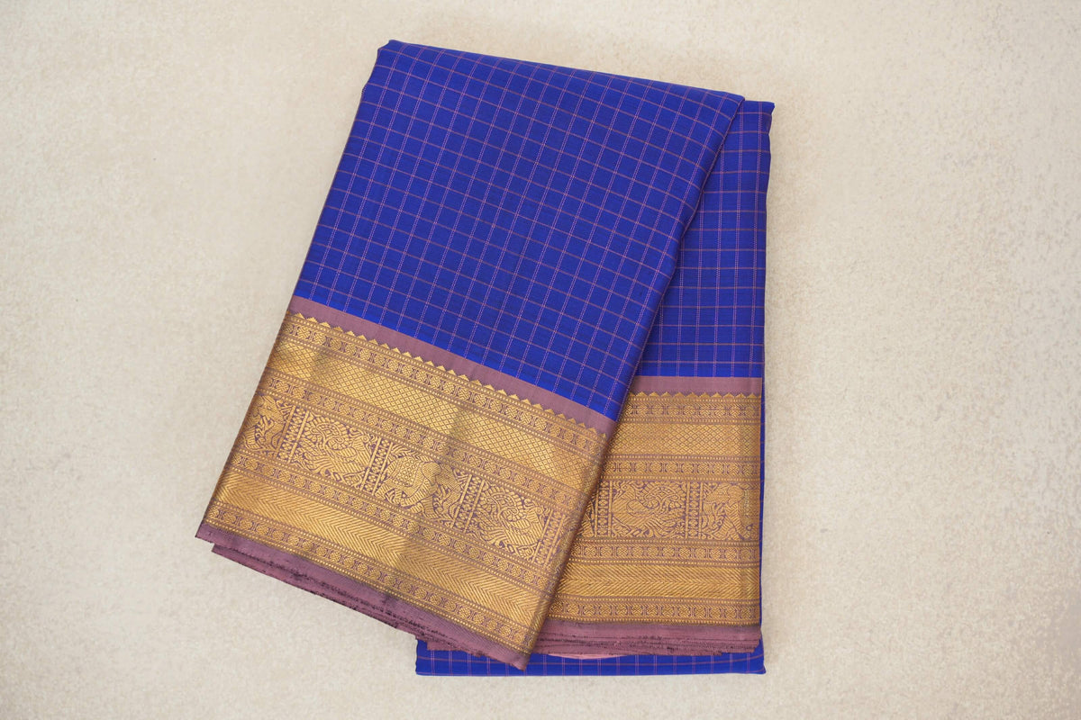 Royal Blue with Dusty Mauve Borders Vintage Kanjivaram Silk Saree