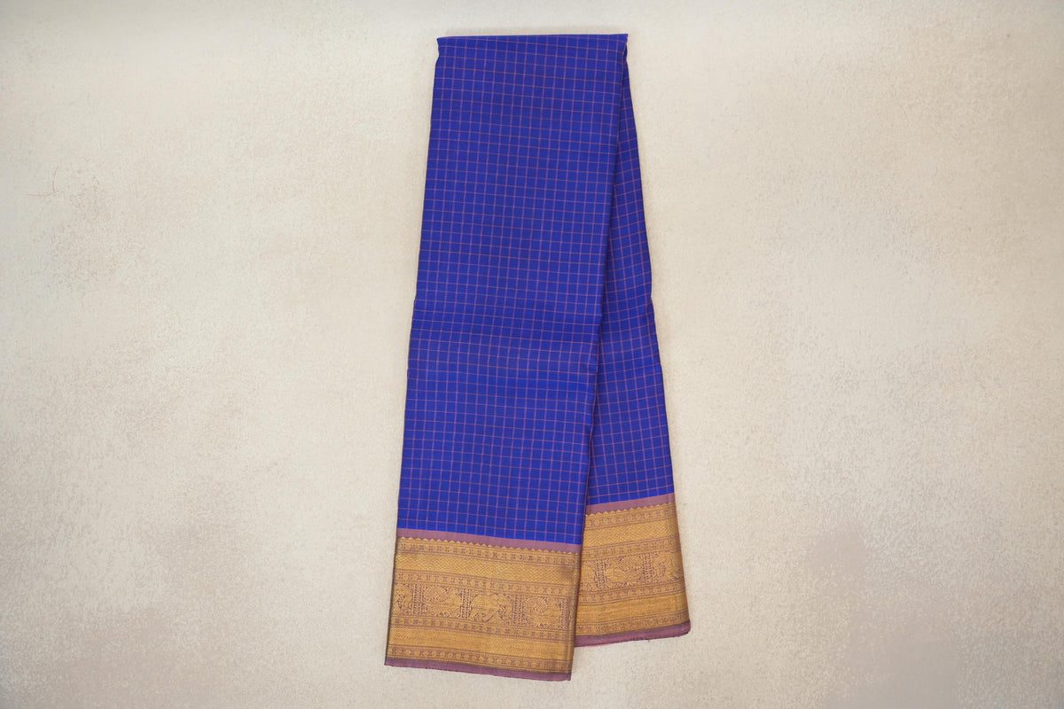 Royal Blue with Dusty Mauve Borders Vintage Kanjivaram Silk Saree