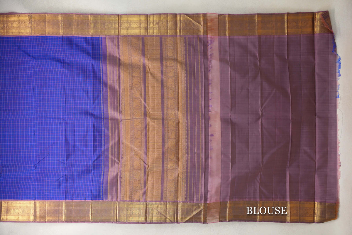 Royal Blue with Dusty Mauve Borders Vintage Kanjivaram Silk Saree blouse
