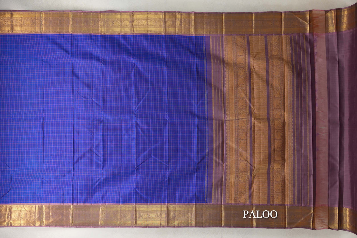Royal Blue with Dusty Mauve Borders Vintage Kanjivaram Silk Saree paloo