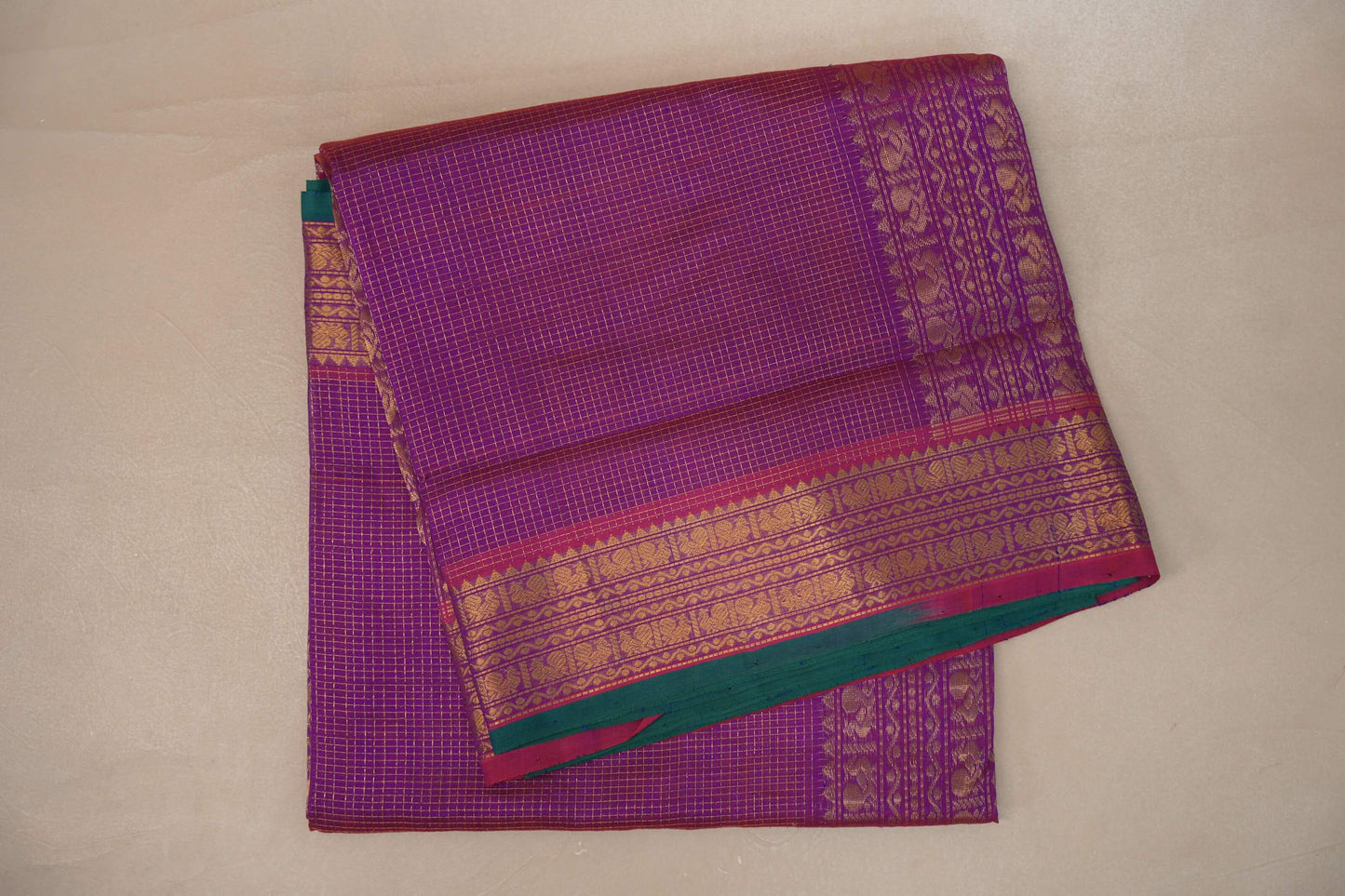 Dual Tone Pink and Violet Nine and a half Yards Silk Cotton Saree SS9163