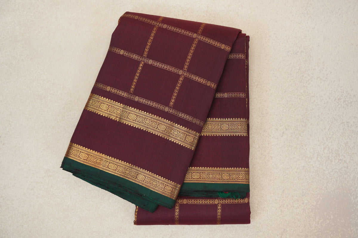 Deep Wine Maroon Vintage Kanjivaram Silk Saree 