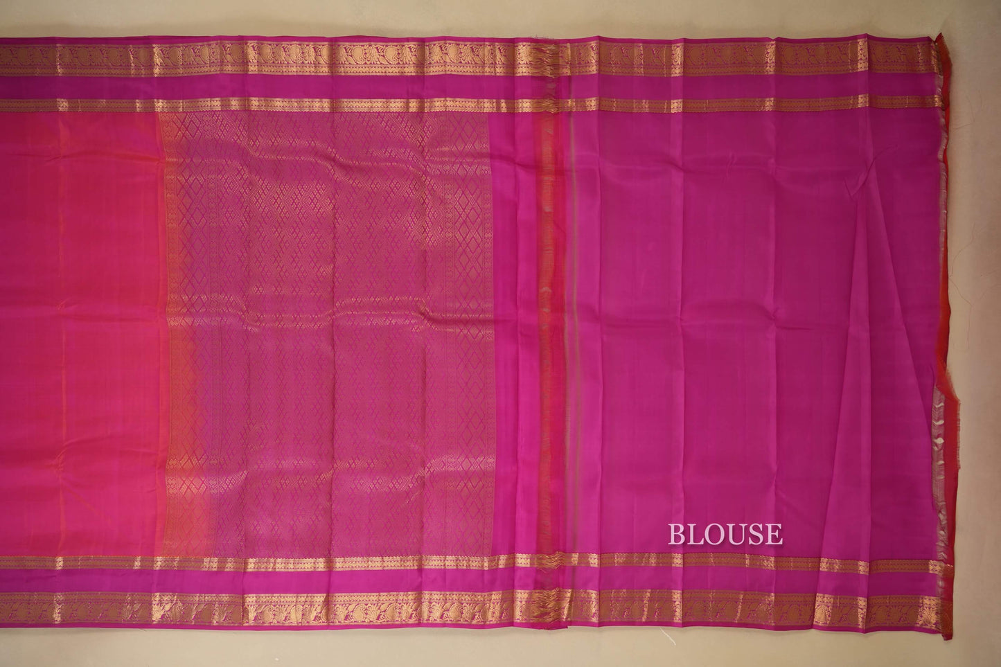 Peach Pink with Pink Borders Light Weight Kanchipuram Silk Saree blouse