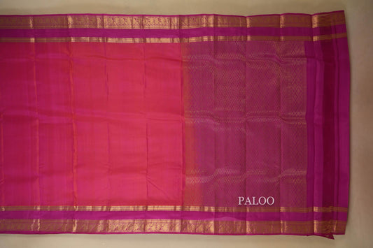 Peach Pink with Pink Borders Light Weight Kanchipuram Silk Saree paloo