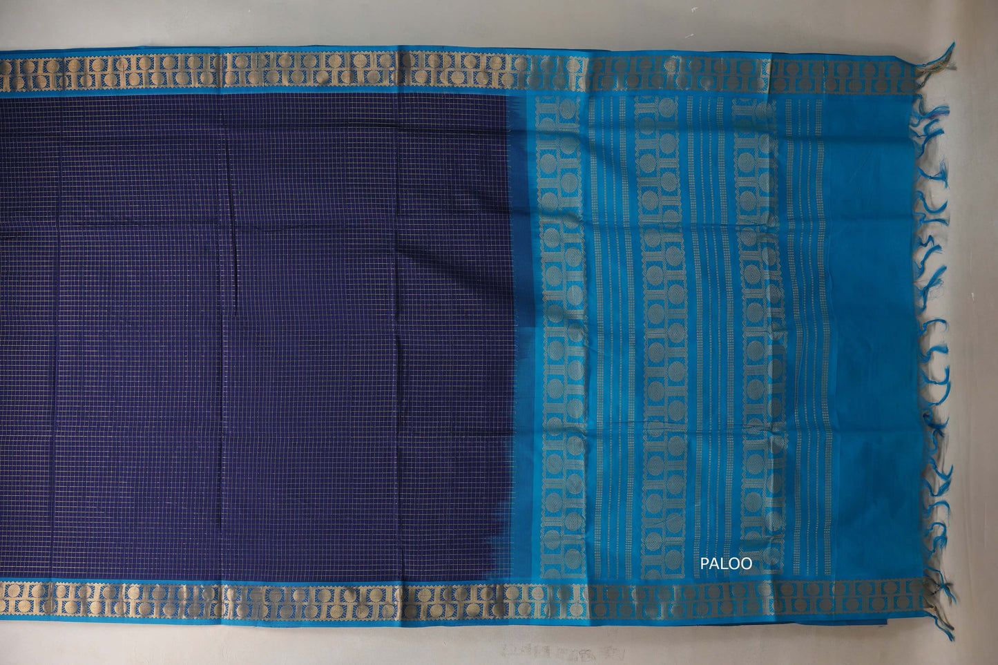 Deep Navy Blue with aqu blue Nine and a half Yards Silk Cotton Saree SS9164