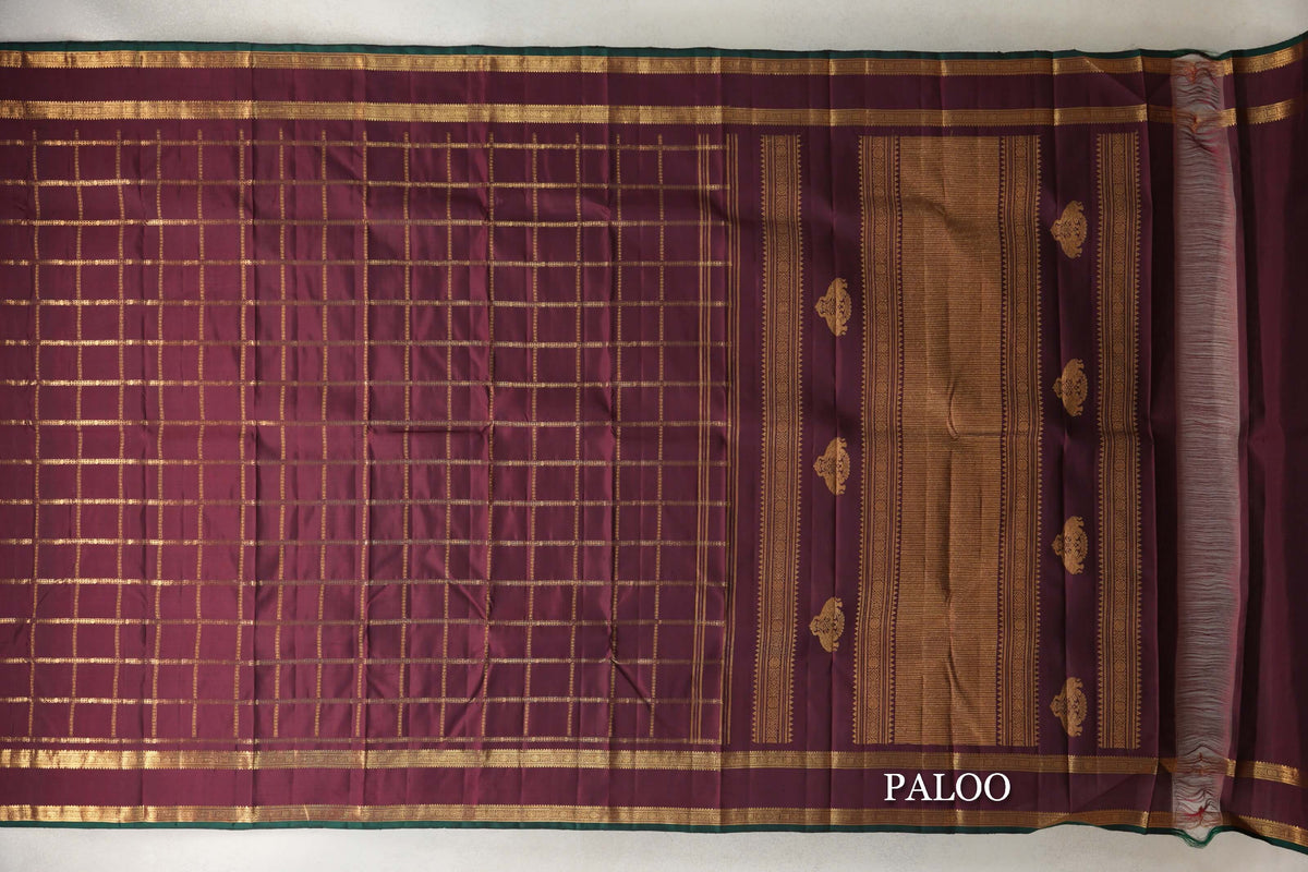 Deep Wine Maroon Vintage Kanjivaram Silk Saree  paloo