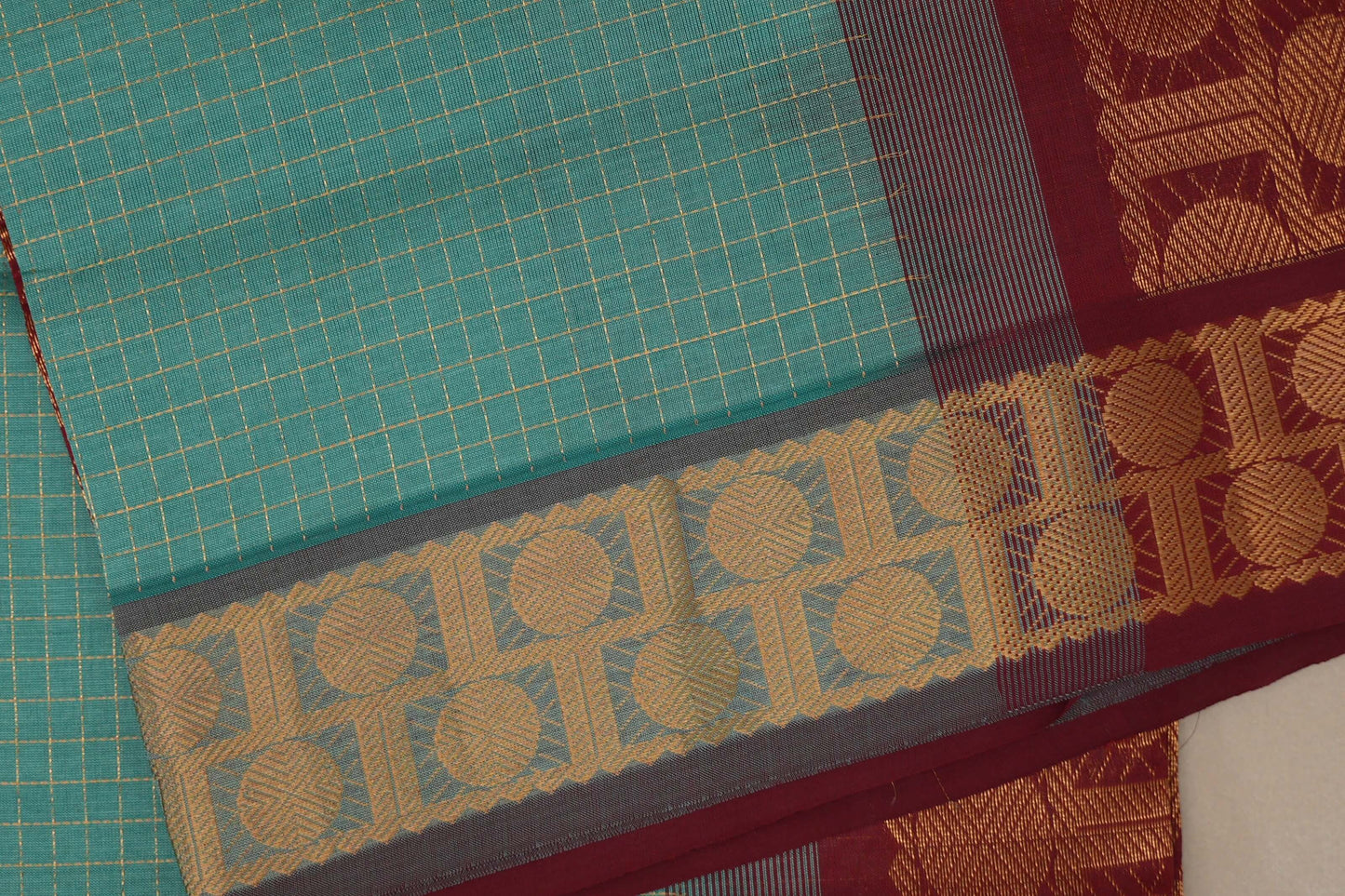Aqua green Nine and a half Yards Silk Cotton Saree SS9165