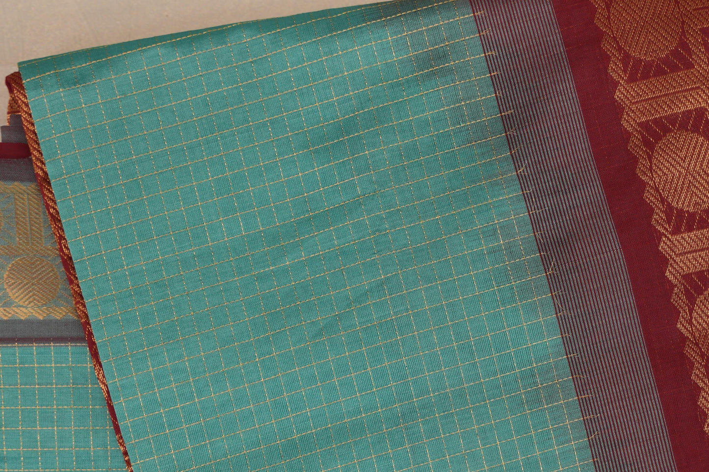 Aqua green Nine and a half Yards Silk Cotton Saree SS9165