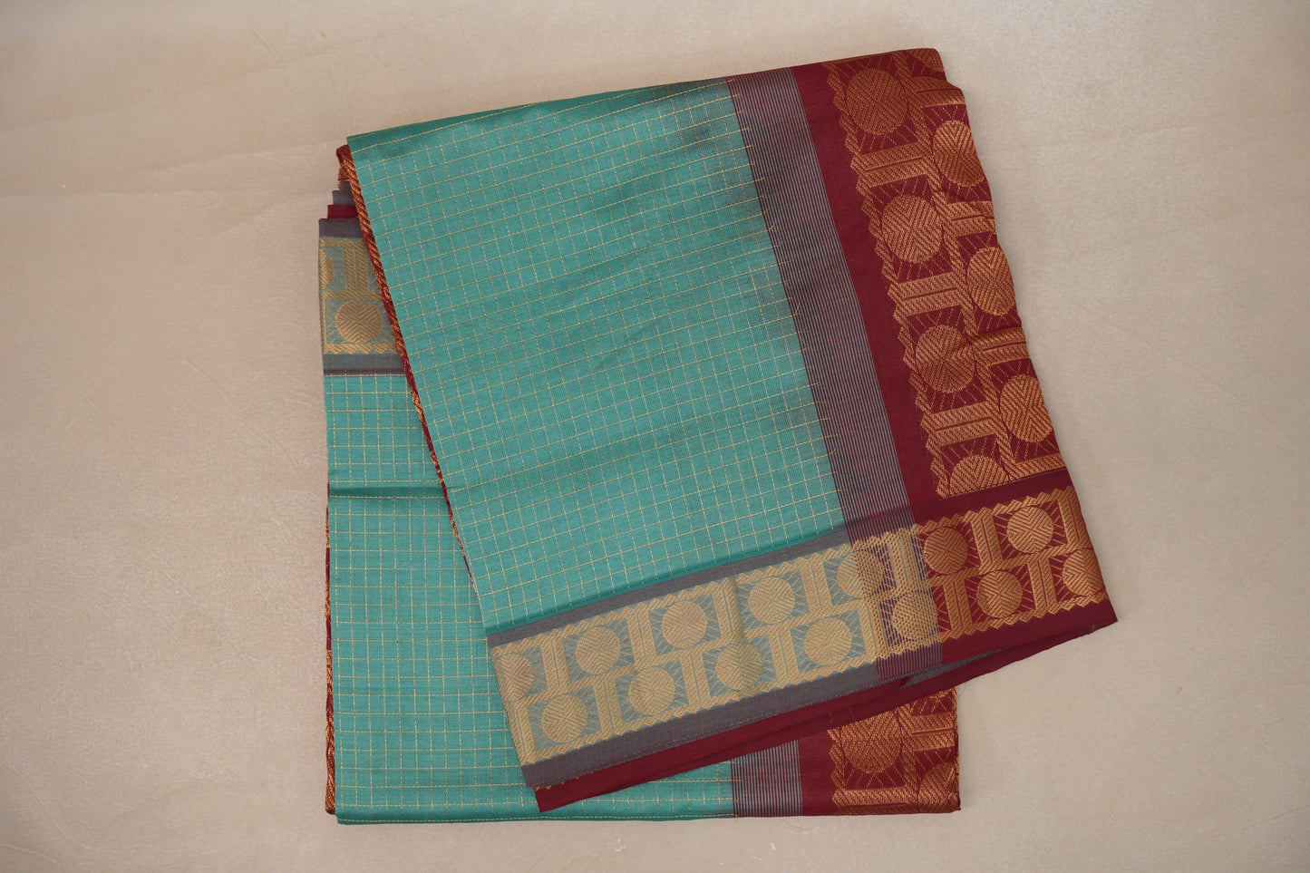 Aqua green Nine and a half Yards Silk Cotton Saree SS9165