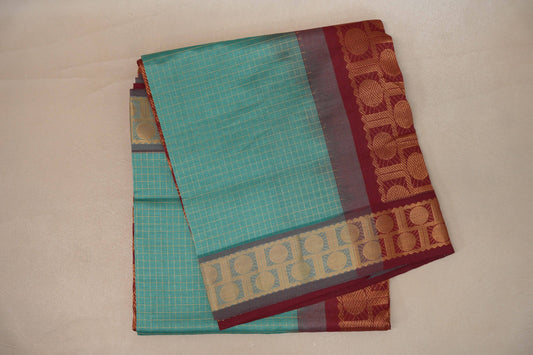 Aqua green Nine and a half Yards Silk Cotton Saree SS9165