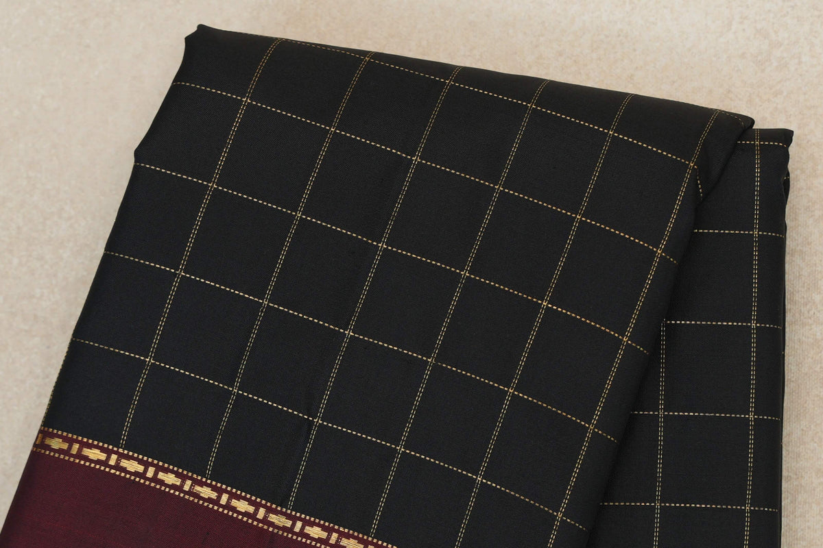 Jet Black with Deep Maroon Border Vintage Kanjivaram Silk Saree body