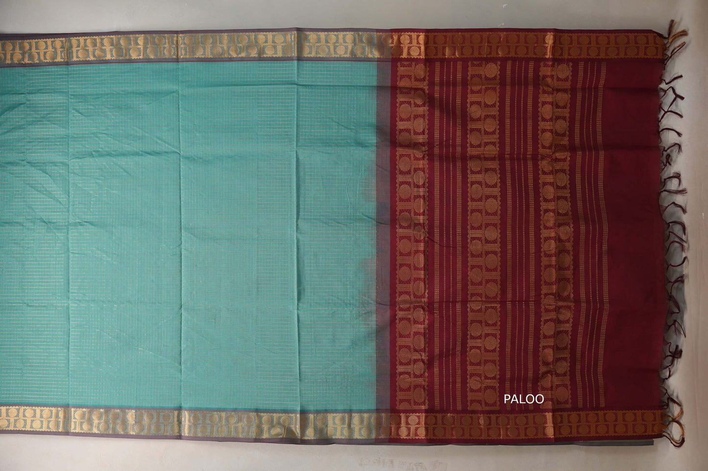 Aqua green Nine and a half Yards Silk Cotton Saree SS9165