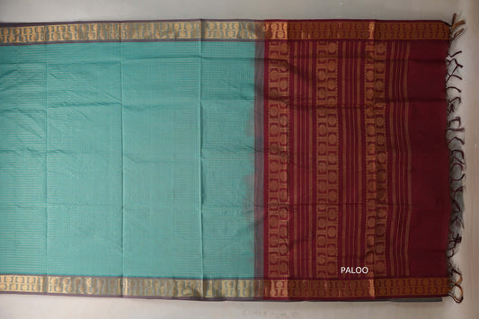 Aqua green Nine and a half Yards Silk Cotton Saree SS9165