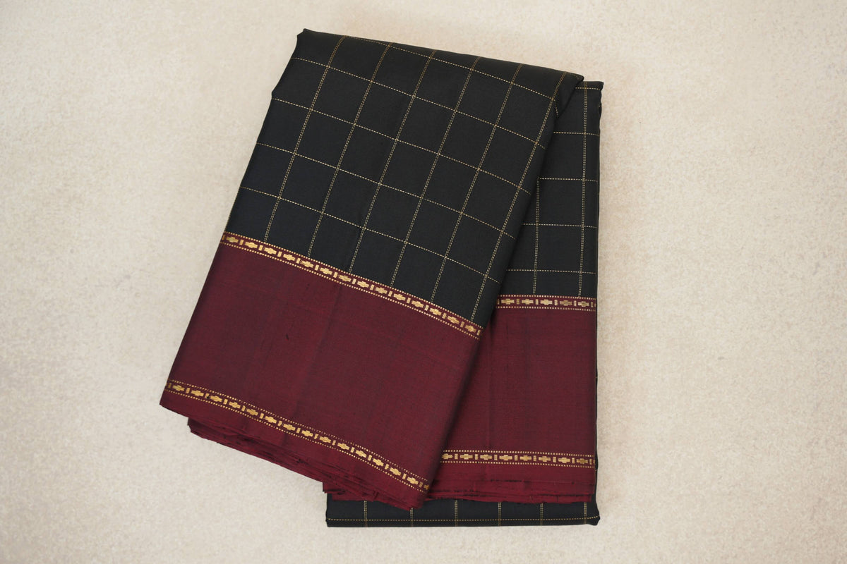 Jet Black with Deep Maroon Border Vintage Kanjivaram Silk Saree