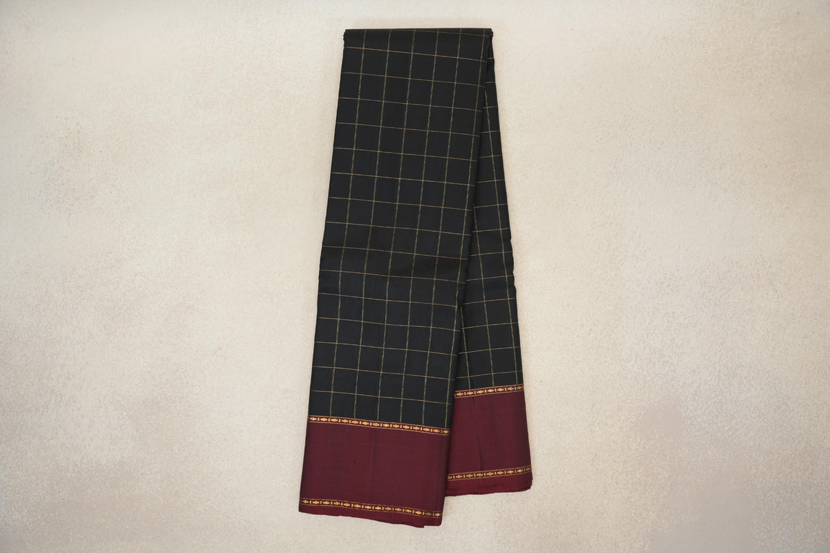 Jet Black with Deep Maroon Border Vintage Kanjivaram Silk Saree