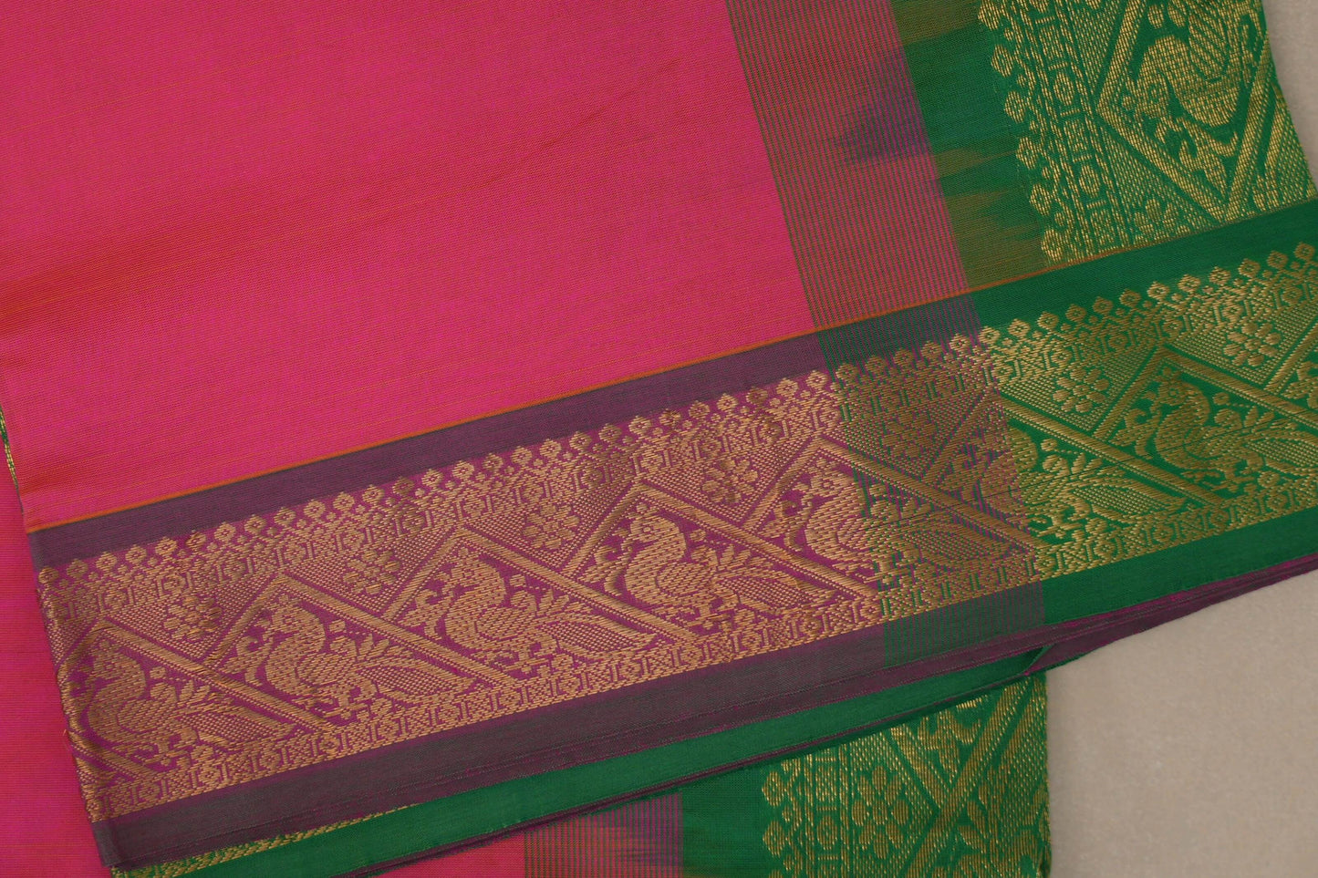 Dual Tone of Bright Pink and  Yellow Nine and a half Yards Silk Cotton Saree SS9166