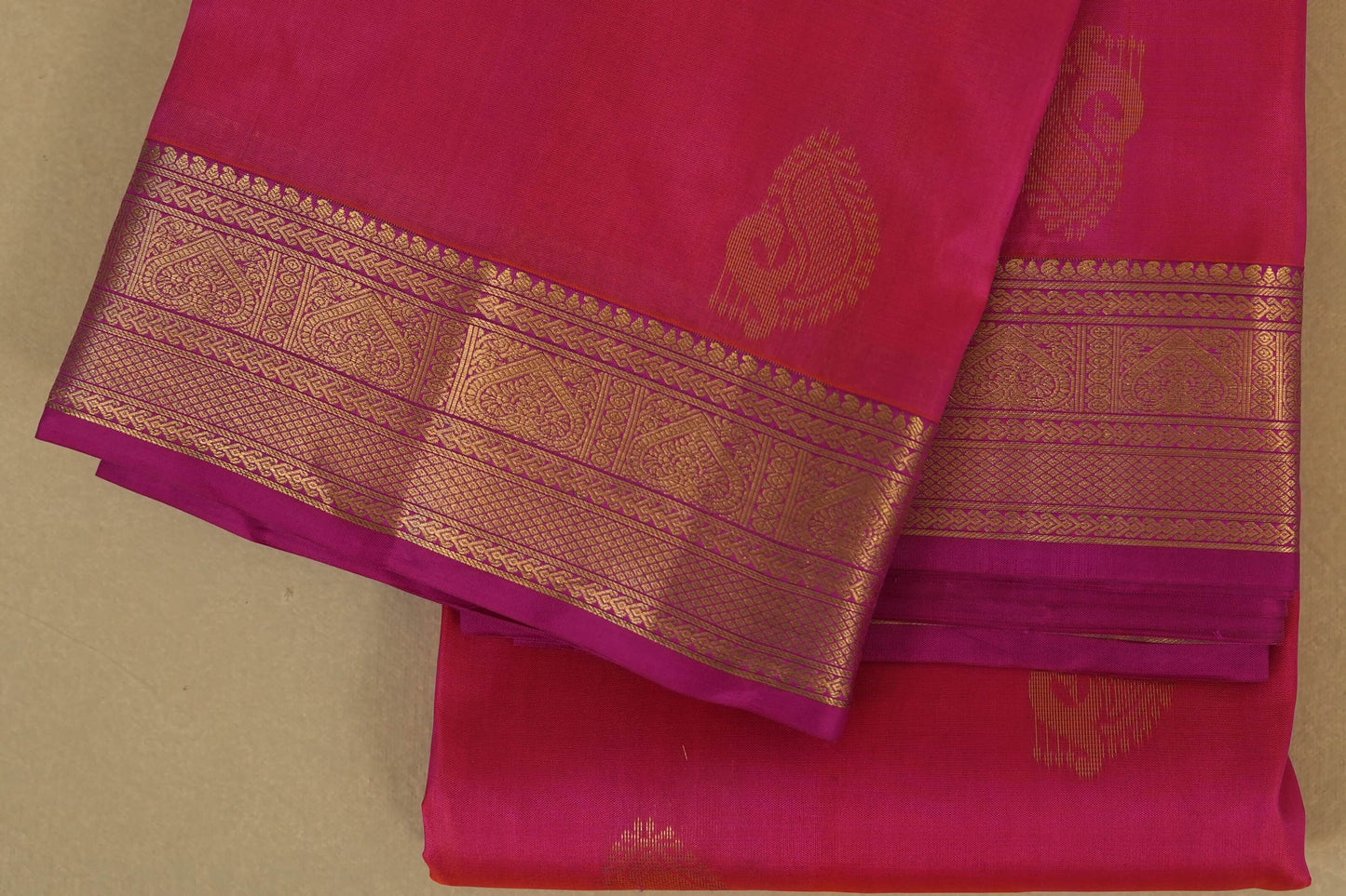 Peach Pink Light Weight Kanchipuram Silk Saree Border Zoom