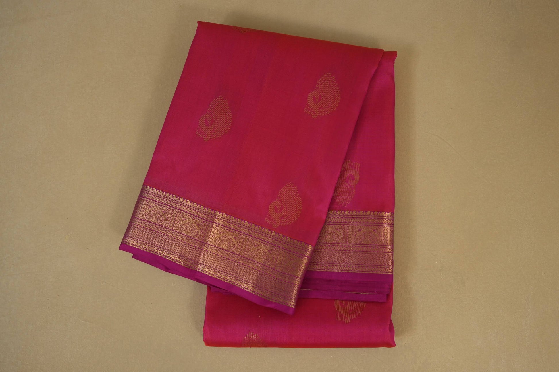 Folded Peach Pink with Pink Borders Light Weight Kanchipuram Silk Saree