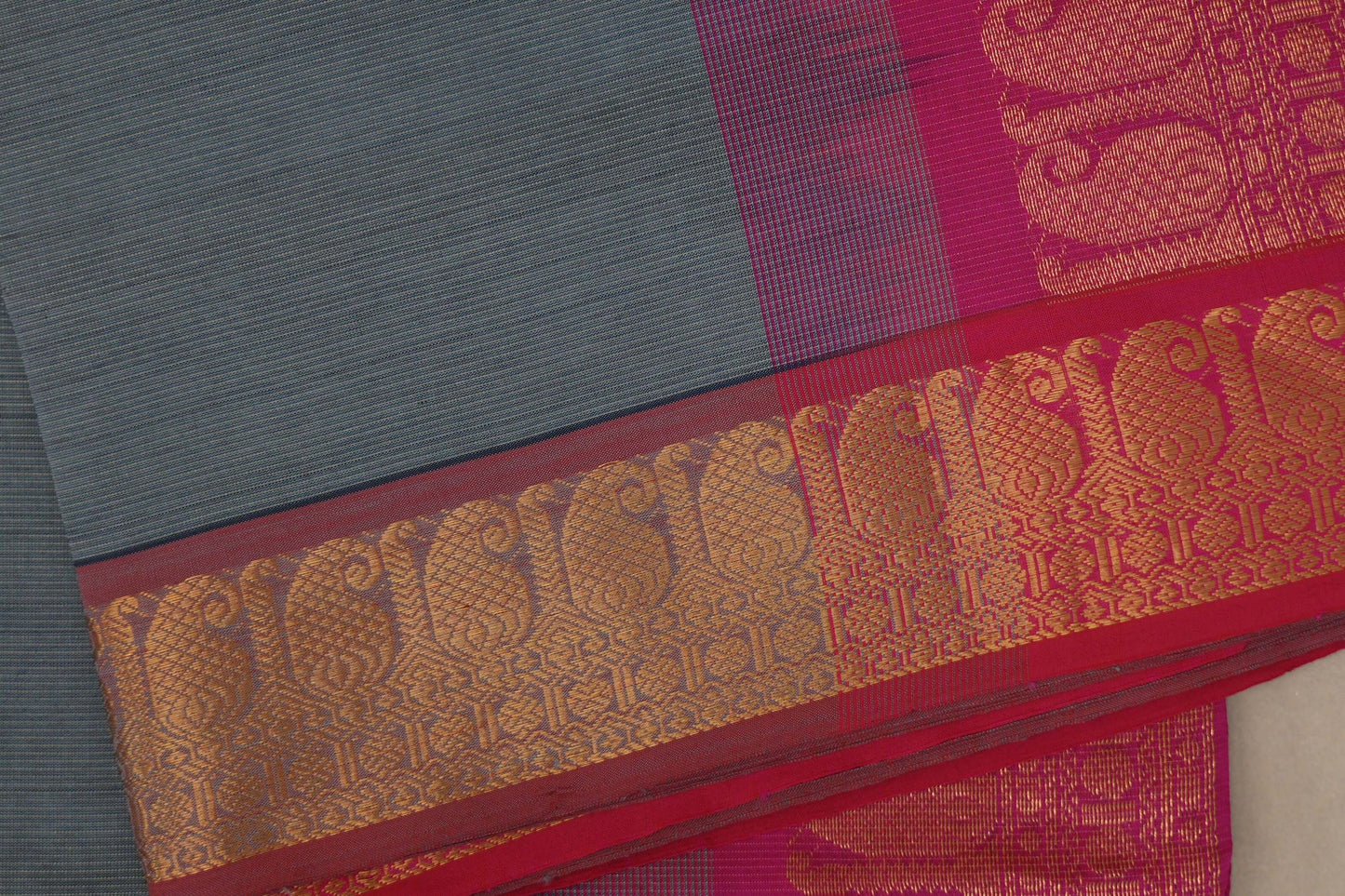 Steel grey with Rani Pink Nine and a half Yards Silk Cotton Saree SS9168