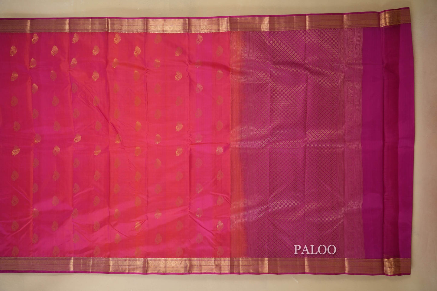 Peach Pink Light Weight Kanchipuram Silk Saree Paloo