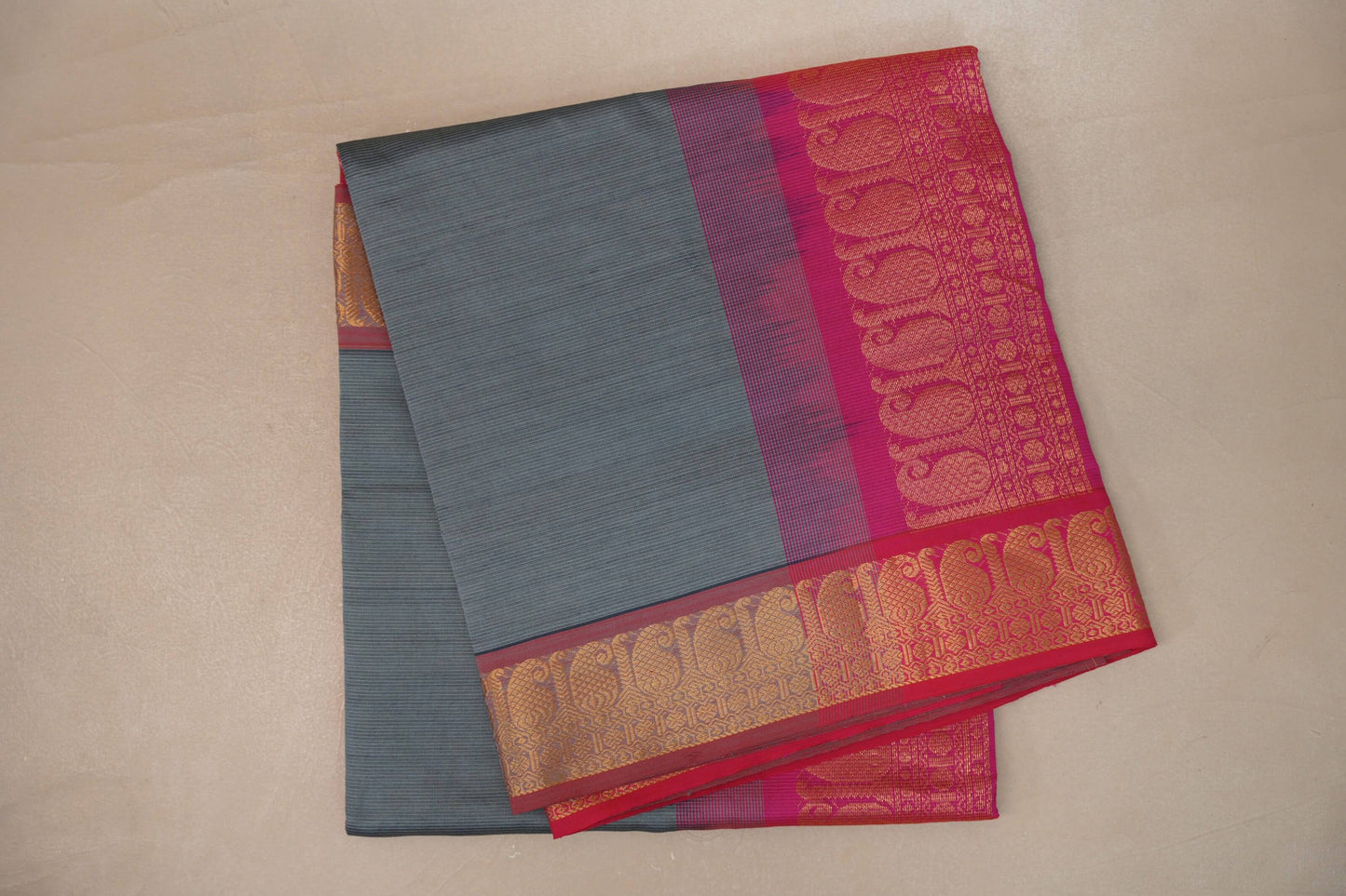 Steel grey with Rani Pink Nine and a half Yards Silk Cotton Saree SS9168