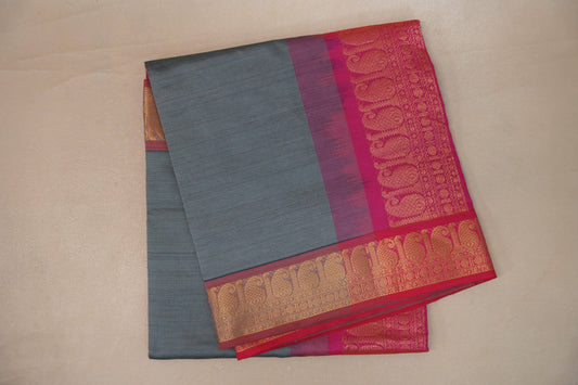 Steel grey with Rani Pink Nine and a half Yards Silk Cotton Saree SS9168