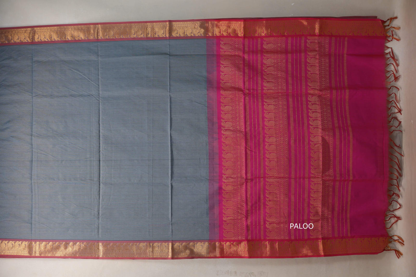 Steel grey with Rani Pink Nine and a half Yards Silk Cotton Saree SS9168