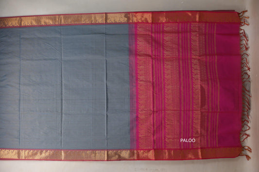 Steel grey with Rani Pink Nine and a half Yards Silk Cotton Saree SS9168