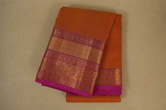 Folded Mustard with Pink Borders Light Weight Kanchipuram Silk Saree