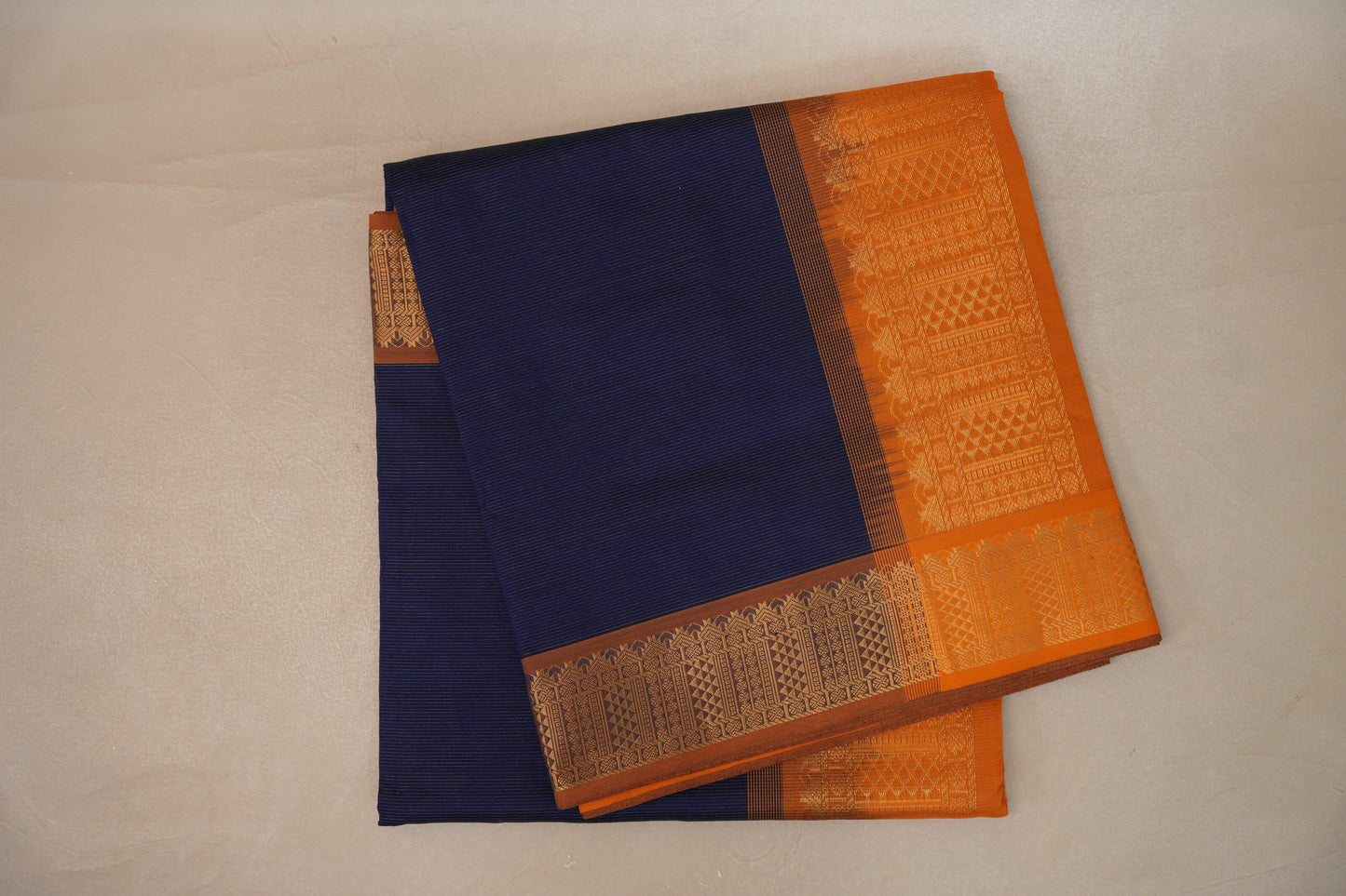 Deep Navy Blue with copper orange Nine and a half Yards Silk Cotton Saree SS9169