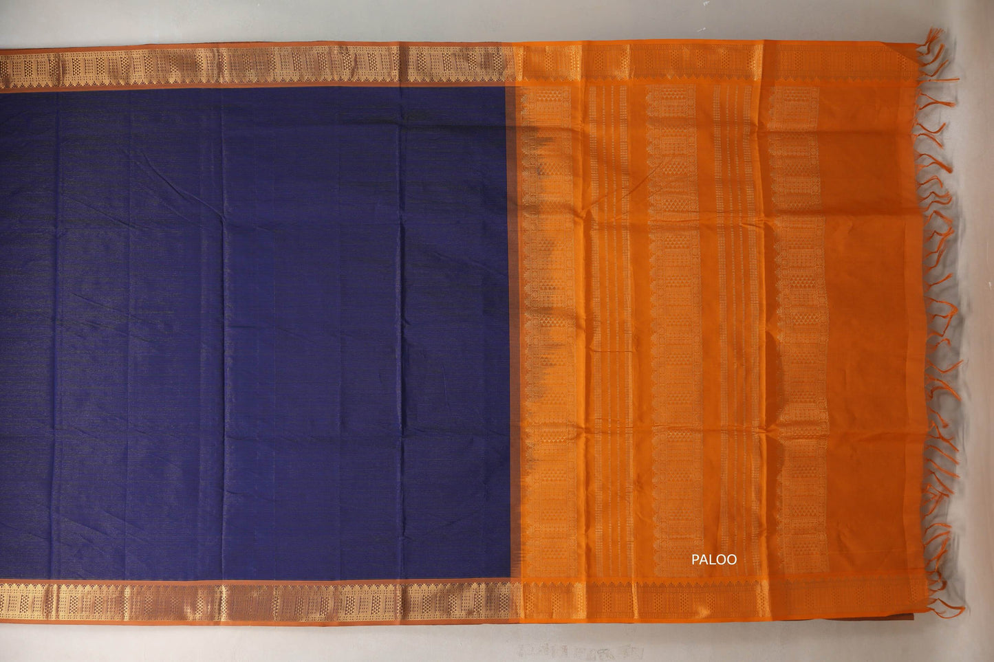 Deep Navy Blue with copper orange Nine and a half Yards Silk Cotton Saree SS9169