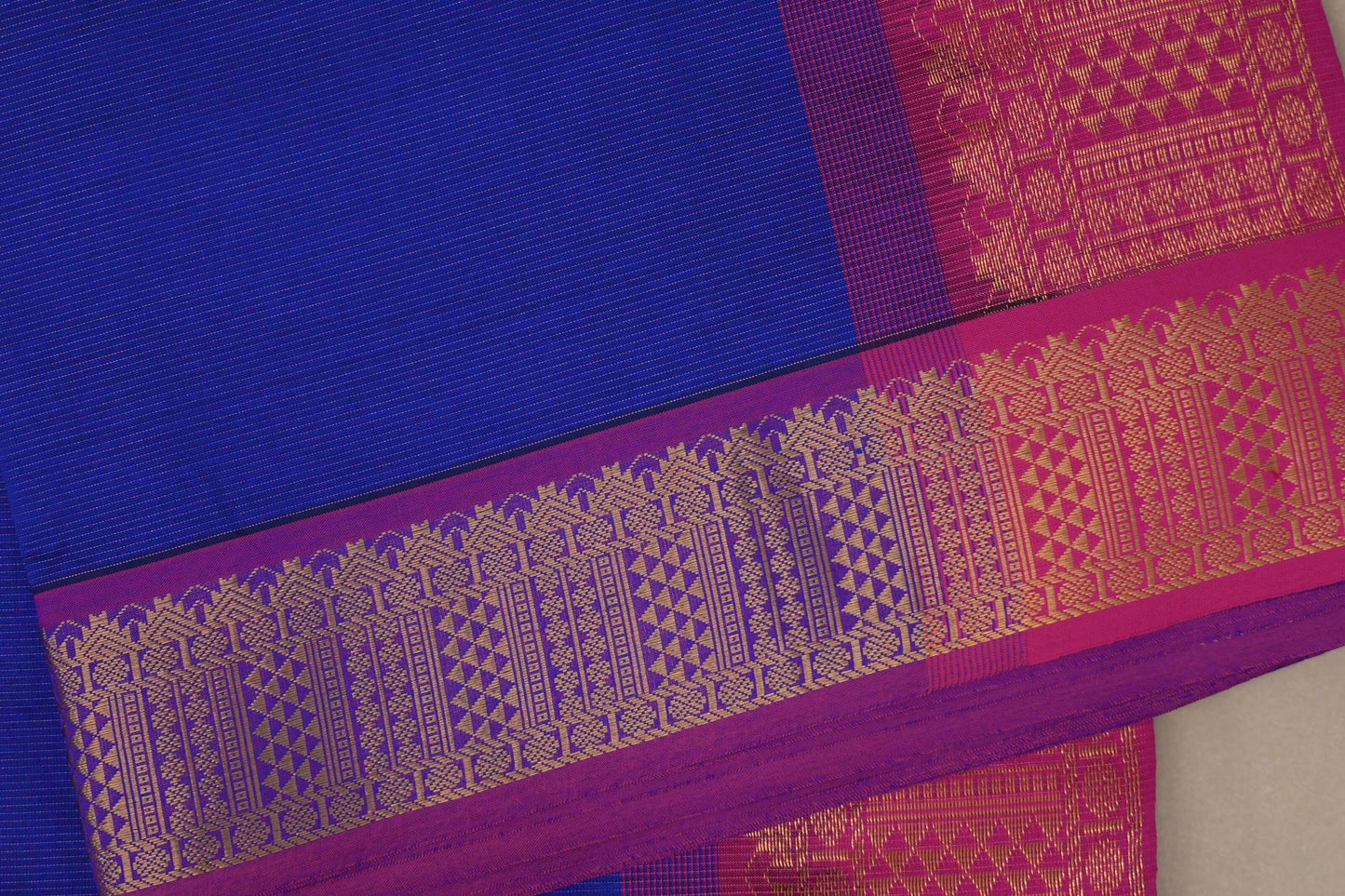 Deep royal Blue with Bright pink Nine and a half Yards Silk Cotton Saree SS9170