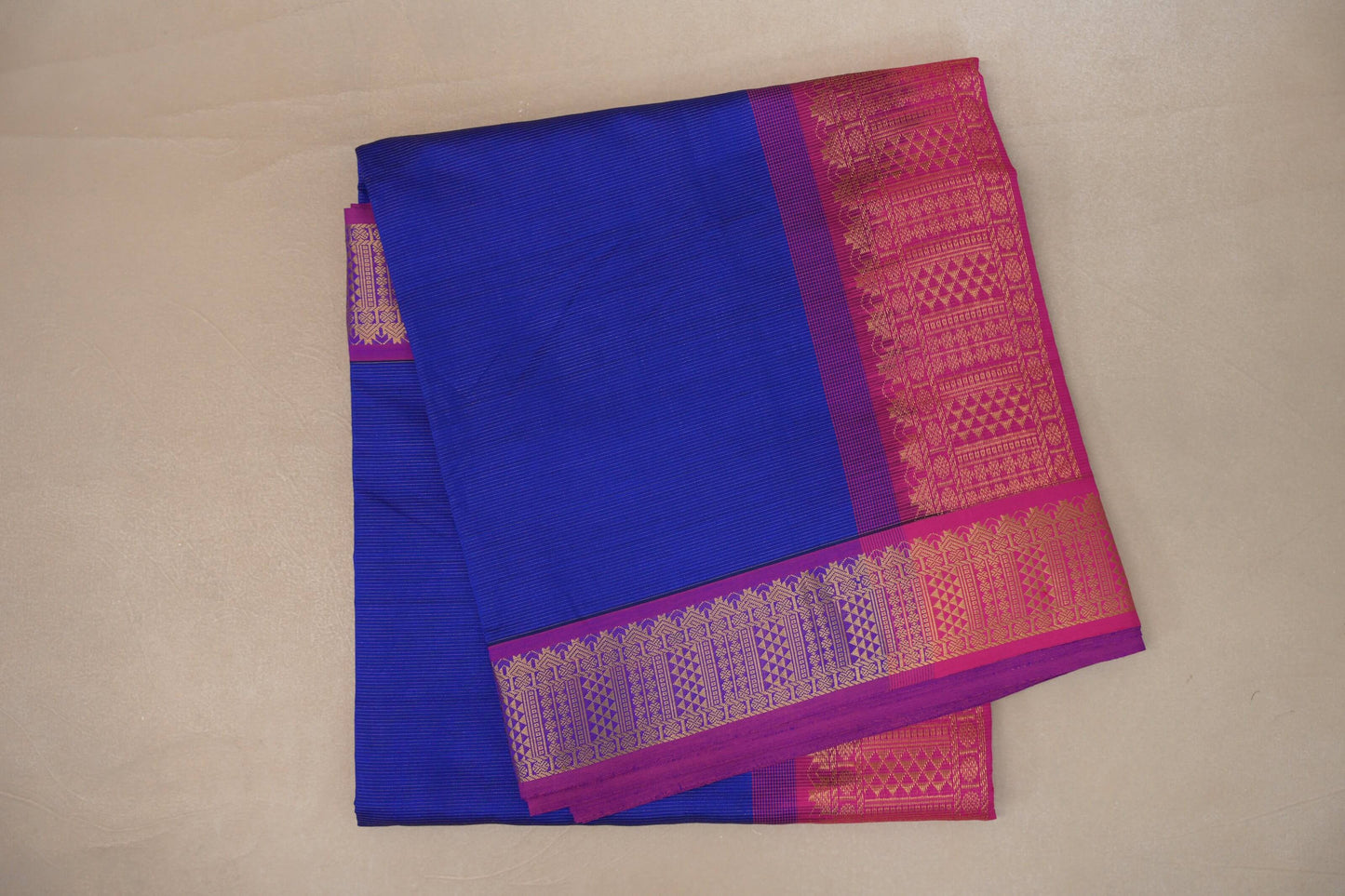 Deep royal Blue with Bright pink Nine and a half Yards Silk Cotton Saree SS9170