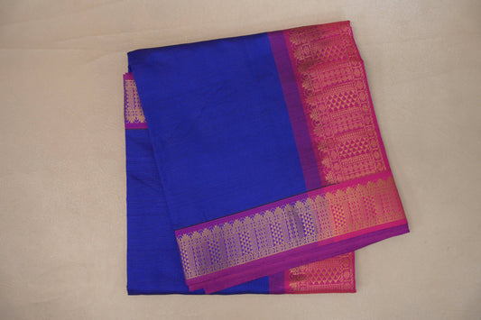 Deep royal Blue with Bright pink Nine and a half Yards Silk Cotton Saree SS9170