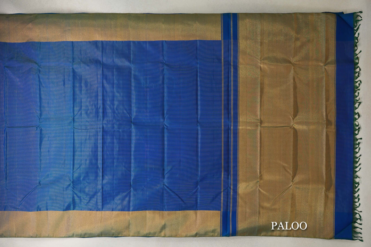 Peacock Blue Vaira Oosi Vintage Kanjivaram Silk Saree paloo