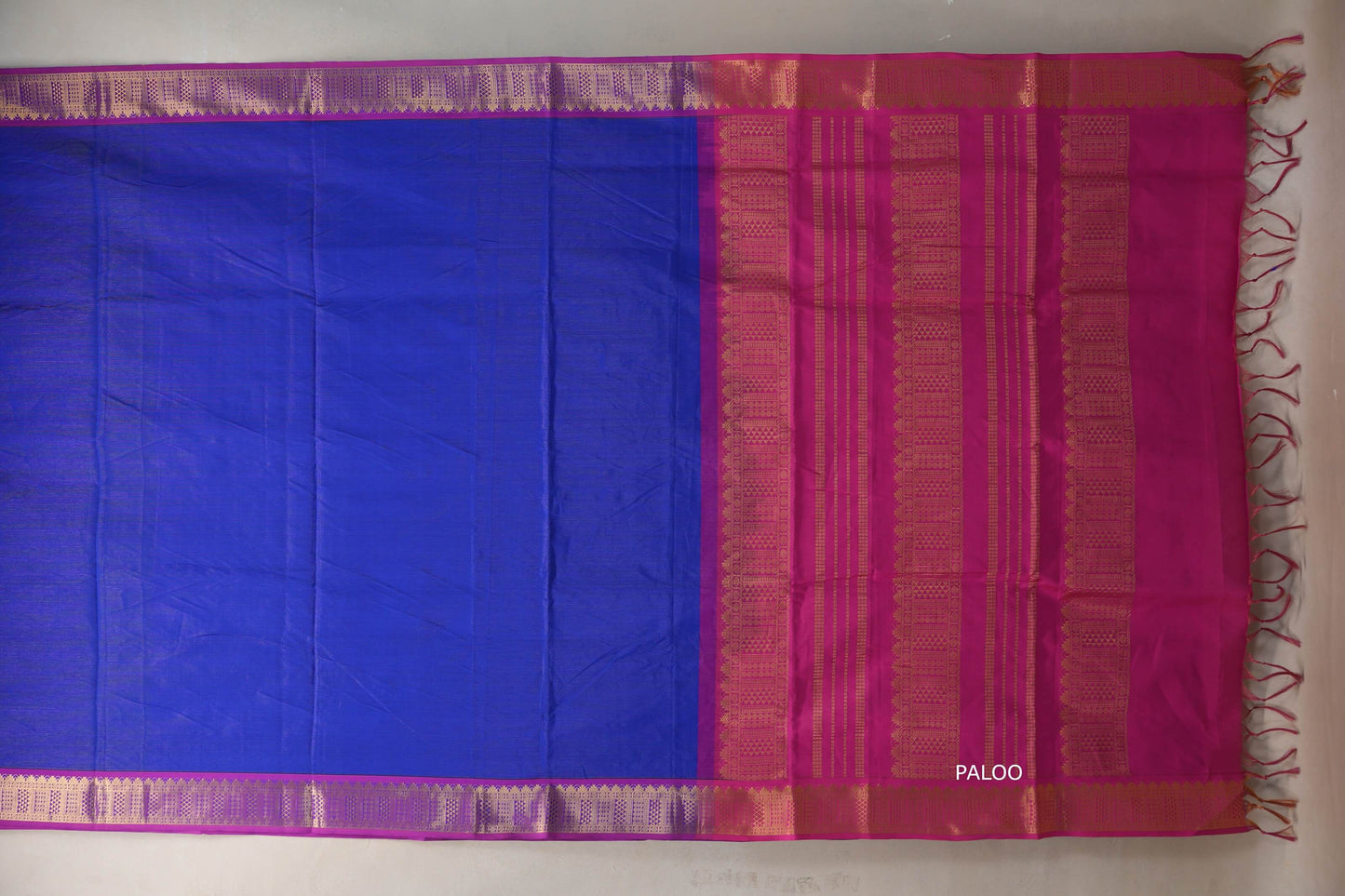 Deep royal Blue with Bright pink Nine and a half Yards Silk Cotton Saree SS9170
