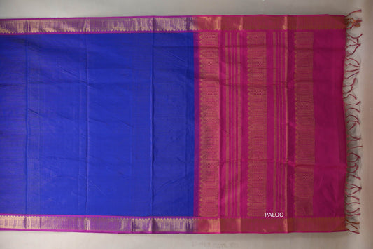 Deep royal Blue with Bright pink Nine and a half Yards Silk Cotton Saree SS9170