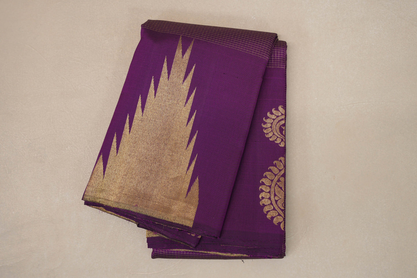 Deep Purple with Temple Borders Vintage Kanjivaram Silk Saree
