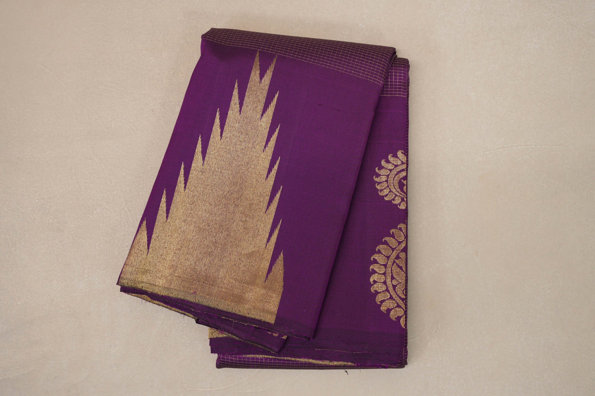 Deep Purple with Temple Borders Vintage Kanjivaram Silk Saree