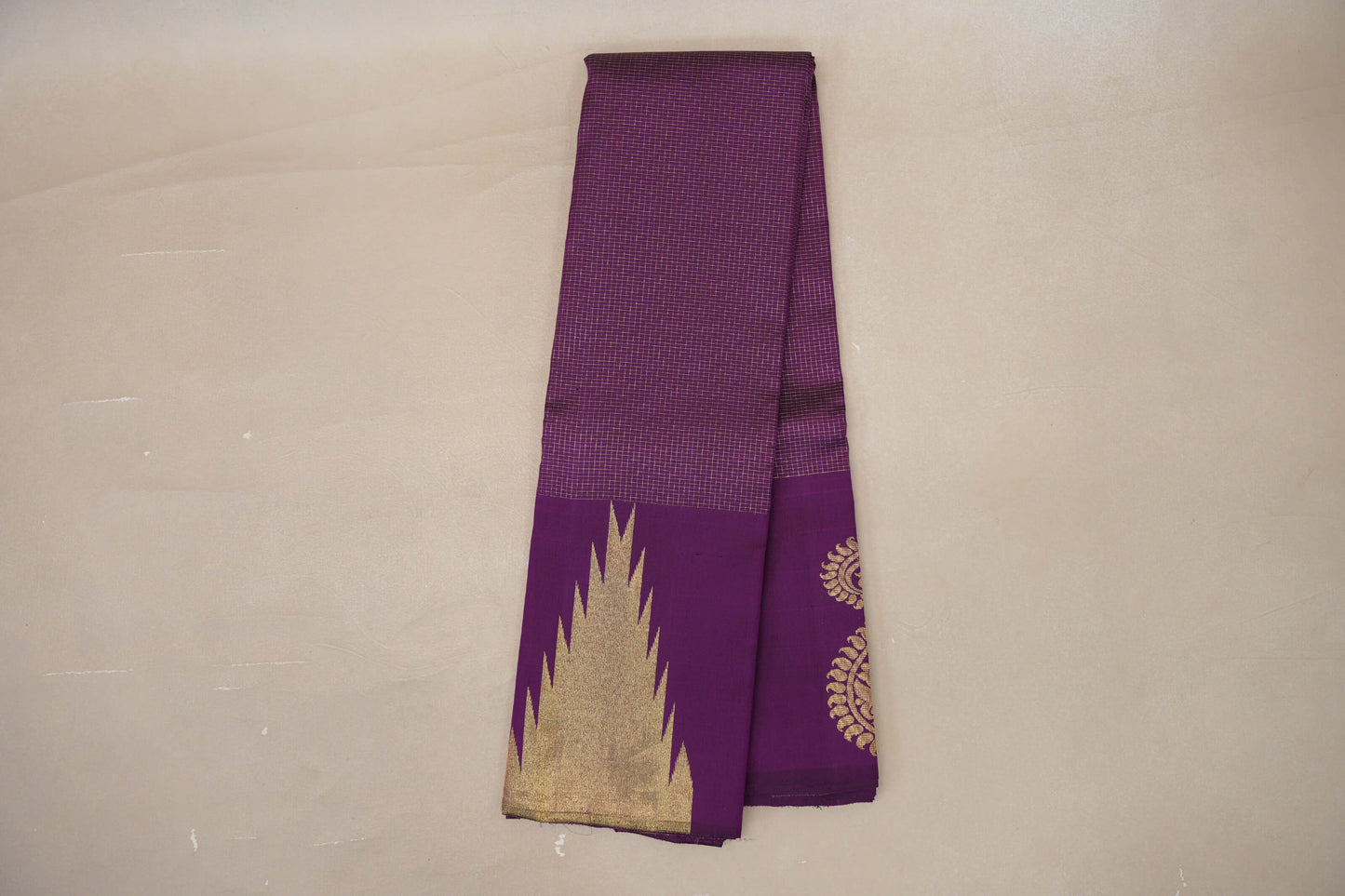 Deep Purple with Temple Borders Vintage Kanjivaram Silk Saree online