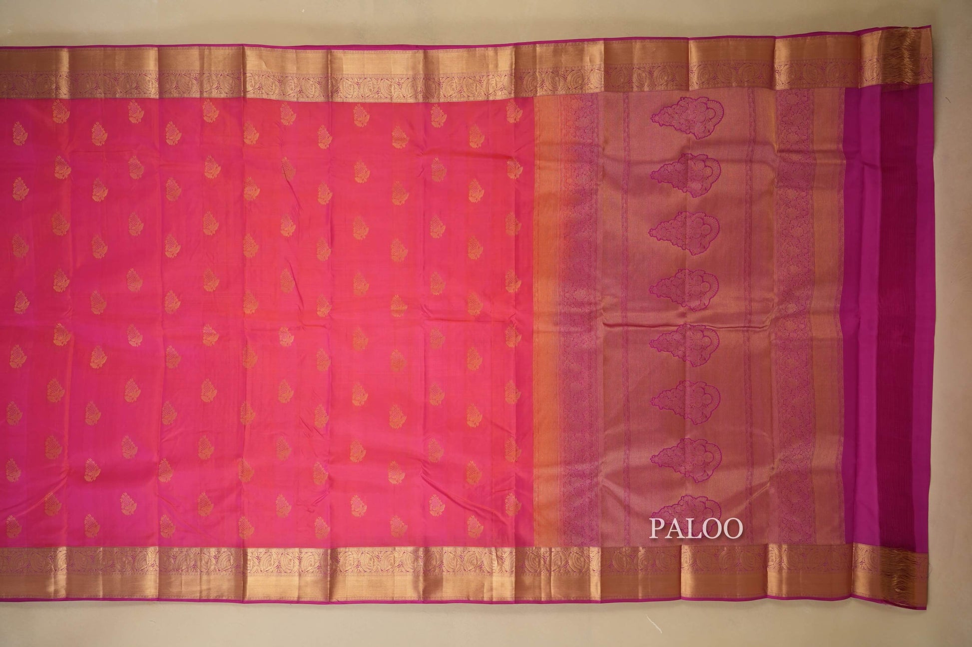 Peach Pink Light Weight Kanchipuram Silk Saree Paloo