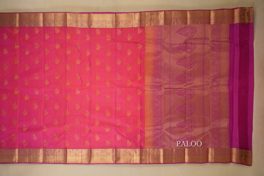 Peach Pink Light Weight Kanchipuram Silk Saree Paloo