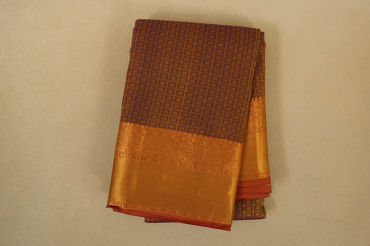 Folded Purple with Mustard Body Light Weight Kanchipuram Silk Saree