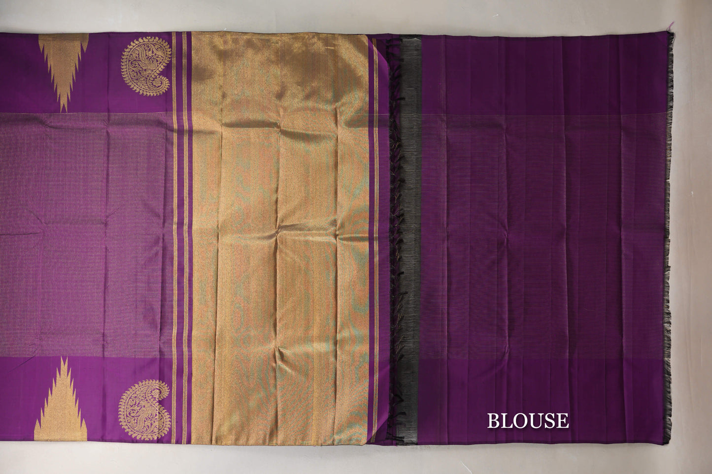 Deep Purple with Temple Borders Vintage Kanjivaram Silk Saree blouse