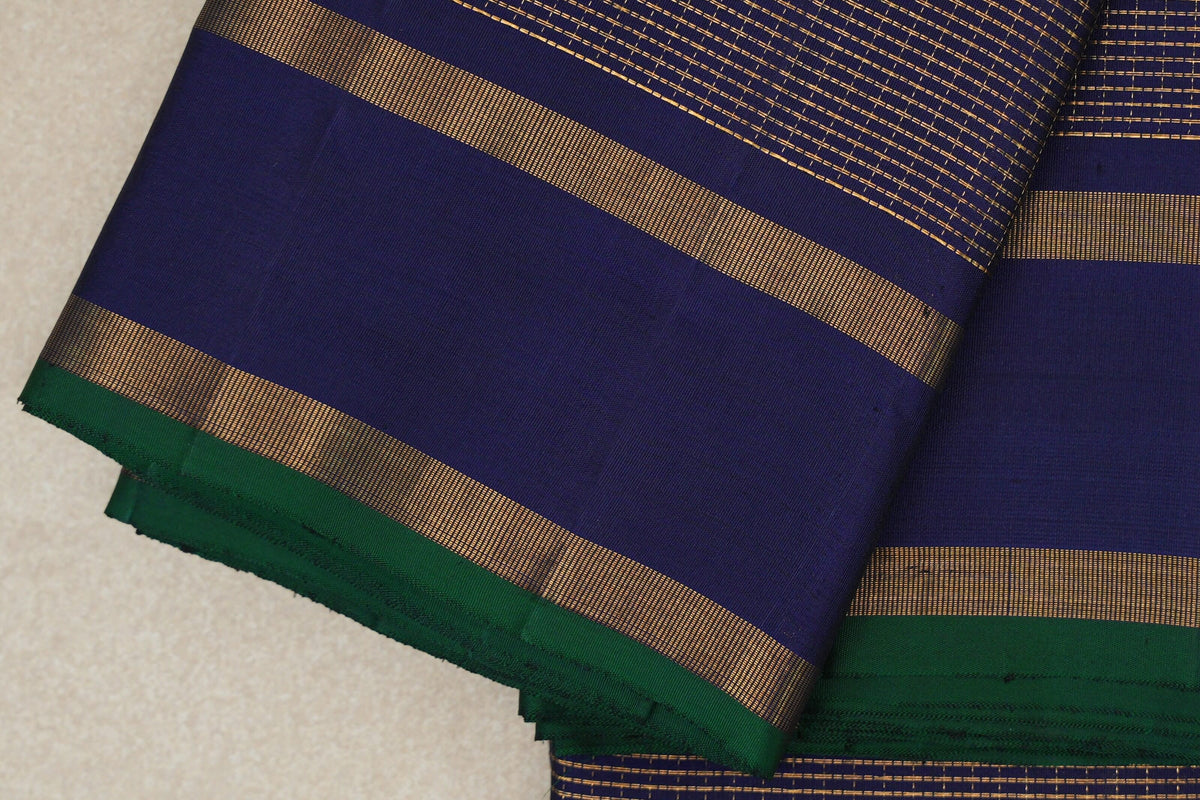 Deep Blue with Small Zari Checks Vintage Kanjivaram Silk Saree border