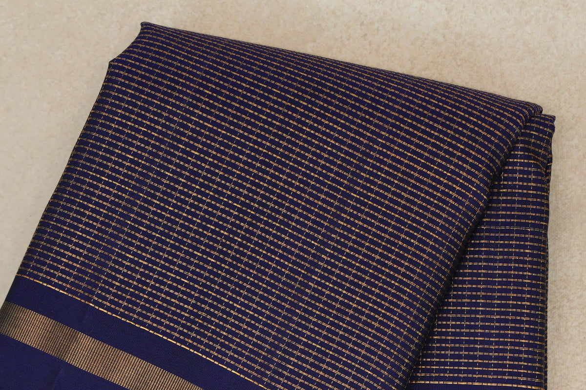Deep Blue with Small Zari Checks Vintage Kanjivaram Silk Saree body